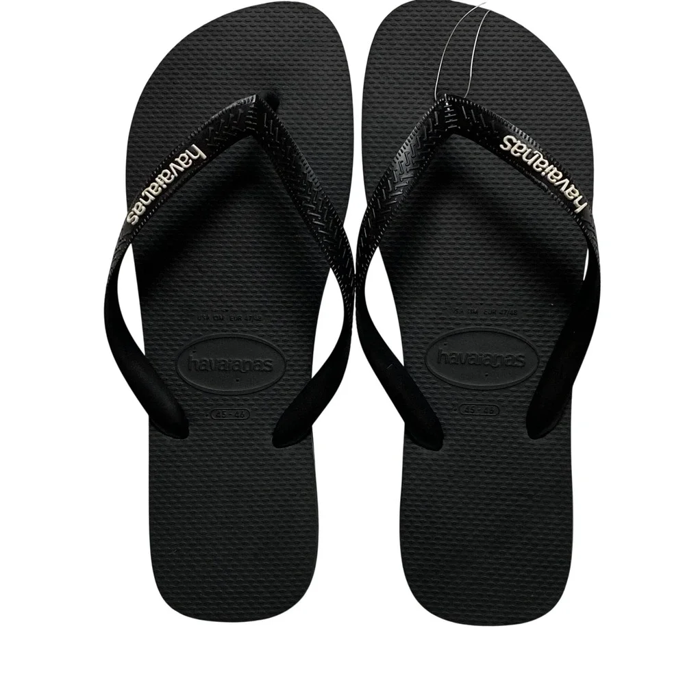 Havaianas Top Logo Mania Mens Flip Flops Black White SandalsSize 13M NWT